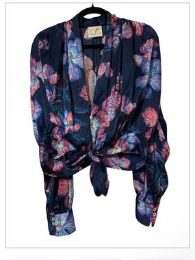Forte-Forte silk made in Italy 🌸😇💖🎉🤩Navy Floral Long-Sleeve Women's Blouse